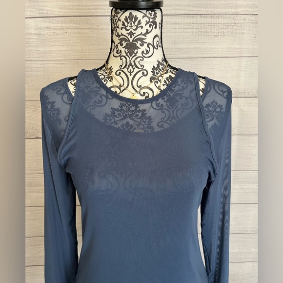 Calvin Klein | Women’s Sheer Dark Blue Long Sleeve Top - Picture 2 of 7